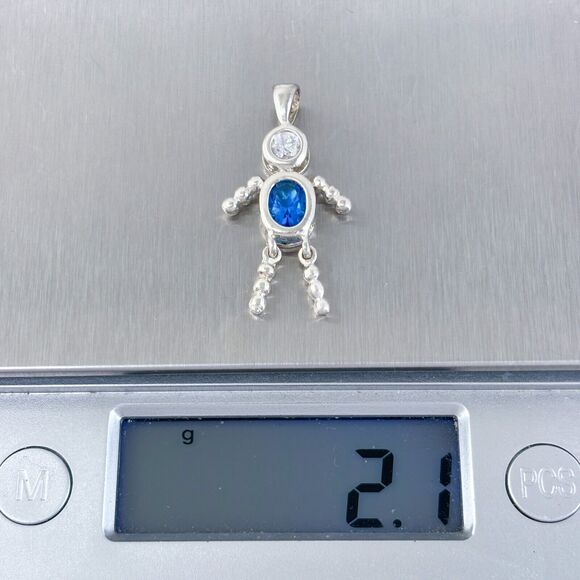 Vintage Sterling Silver 925 Blue Cubic Zirconia Boy Pendant - Picture 5 of 6